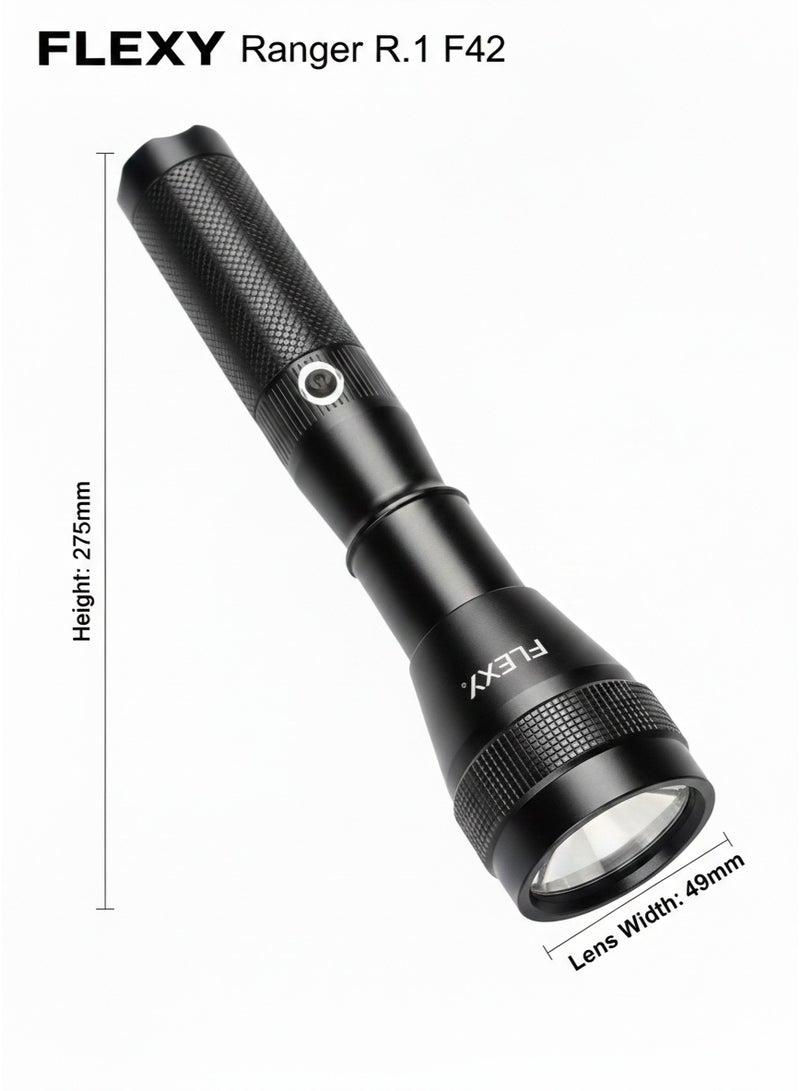 Flexy RANGER R.1 F42 Rechargeable Laser LED Zoomable Flashlight 20W 1000 Lumens 1000m Range Type-C 8000mAh Aerospace Aluminium 4-Year Warranty - Image 3